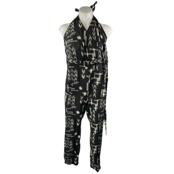 Madewell Black Printed Sleeveless Halter Neck Belted Wrap Romper Jumpsuit Size S - Picture 1 of 3